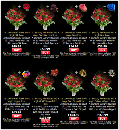 11 Premium long–stemmed roses with 1 other colour rose from InterRose.co.uk