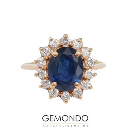Cluster set sapphire and diamond ring