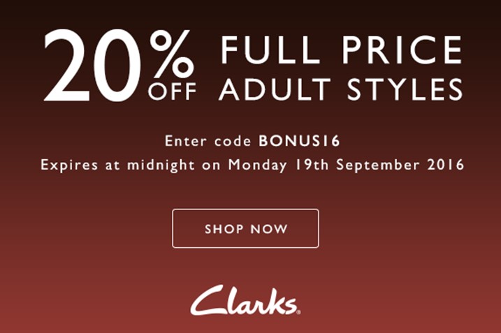 clarks 20 off discount code