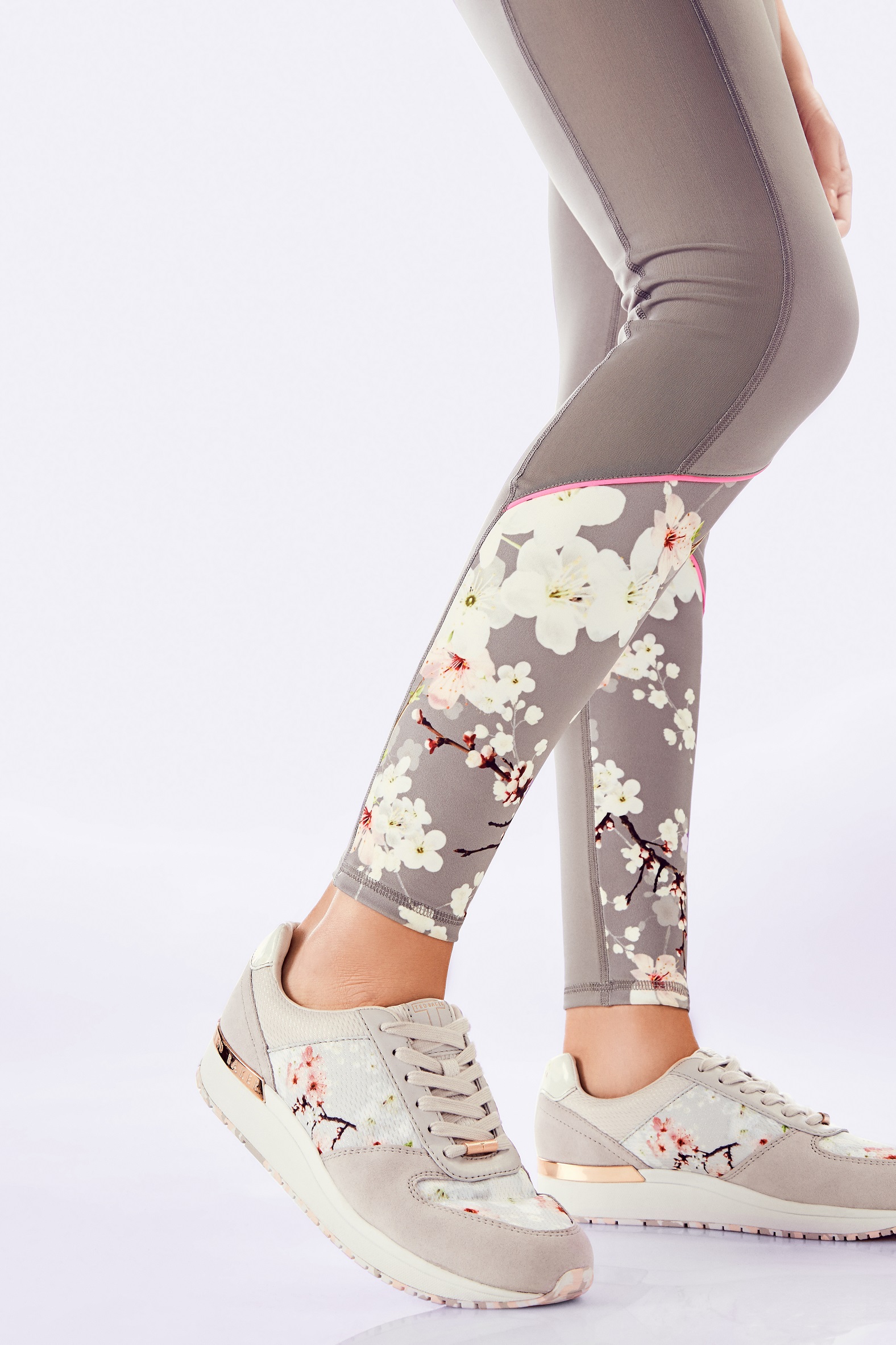 TED BAKER WOMEN'S FITNESS LEGGINGS CROPPED GREY PINK FLORAL FIT TO A T  SMALL | eBay
