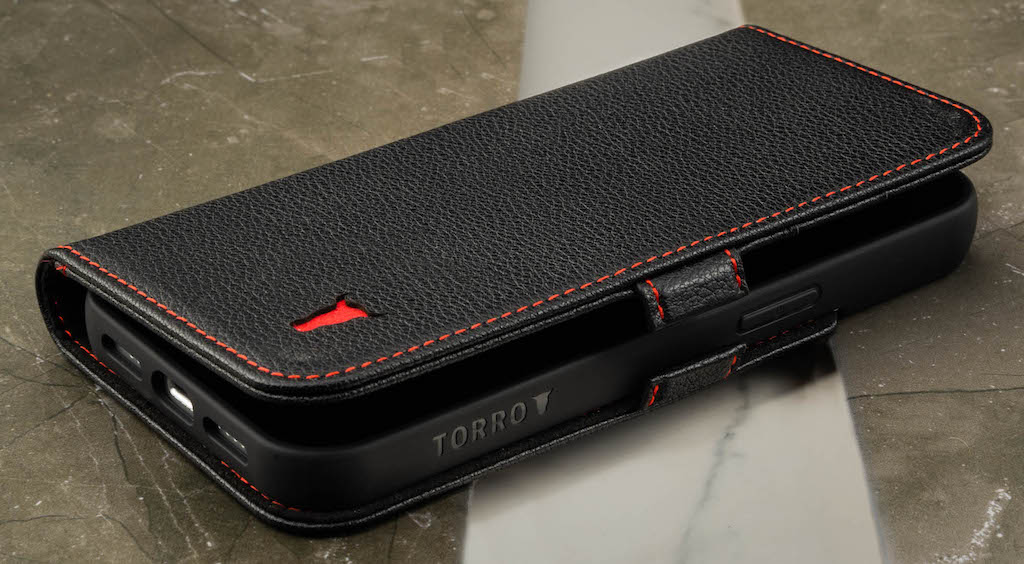 Black (with Red Stitching) Leather Phone Case by TORRO
