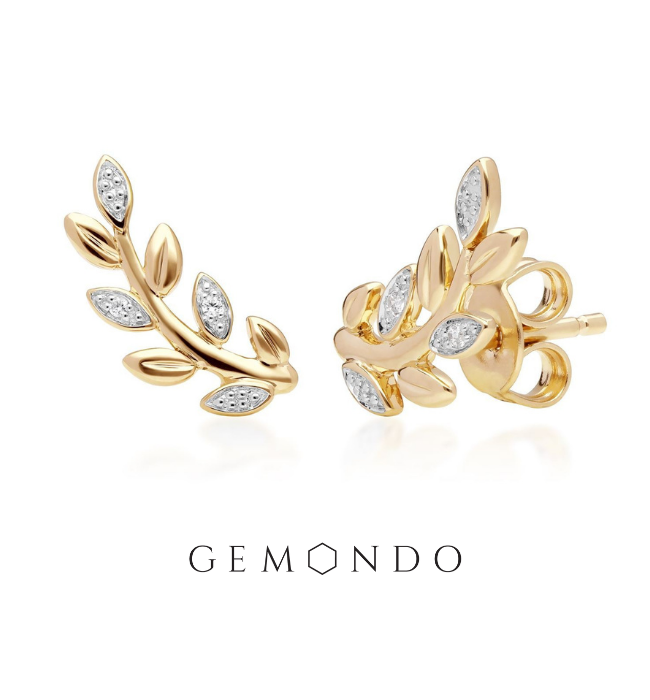 Gemondo O Leaf Diamond Earrings in 9ct Yellow Gold